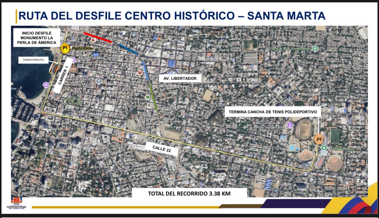 Ruta del desfile del 20 de Julio en Santa Marta