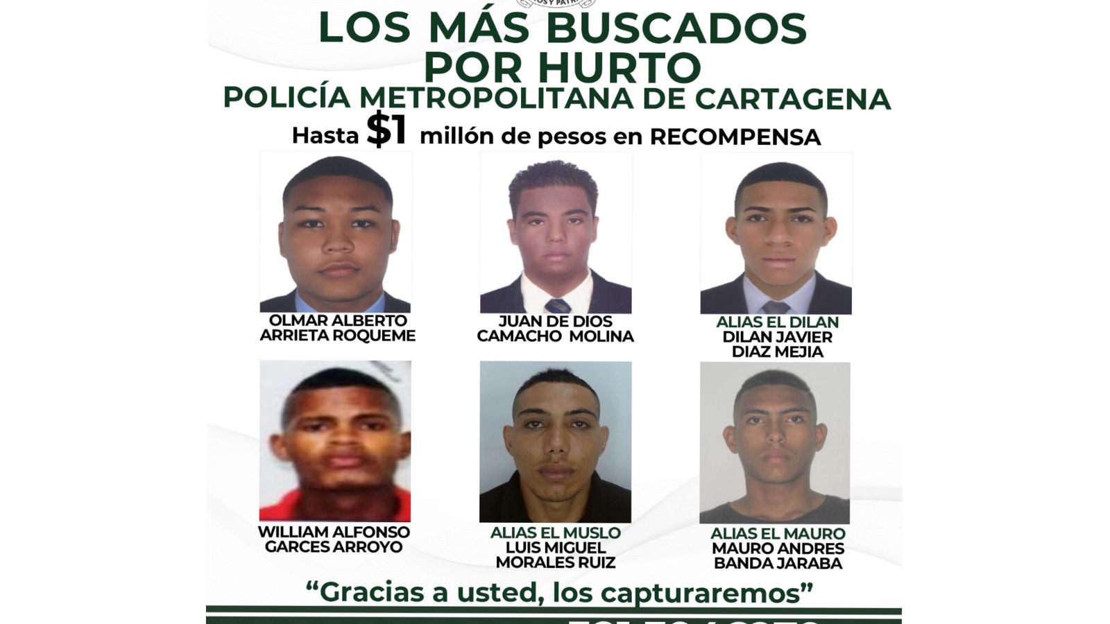 Más buscados por hurto en Cartagena Jul 25