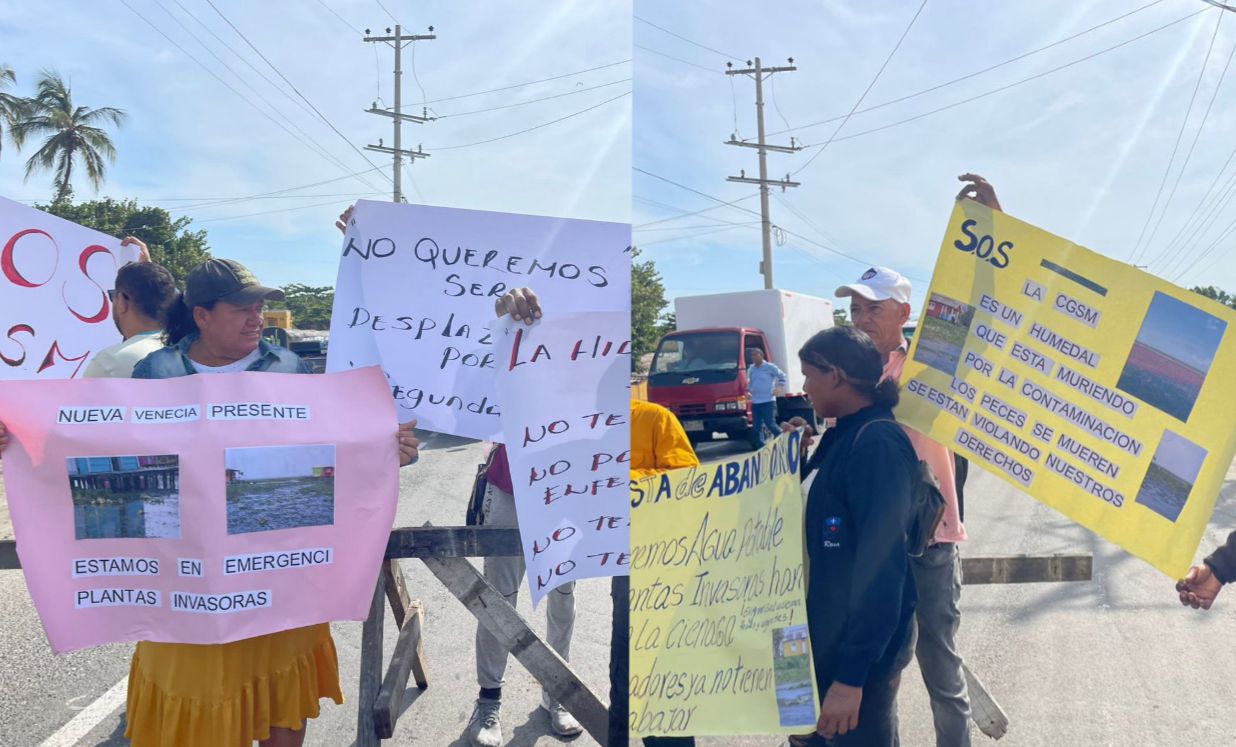 Comunidad de Nueva Venecia bloquea la vía Ciénaga - Barranquilla por crisis ambiental y humanitaria en la Ciénaga Grande