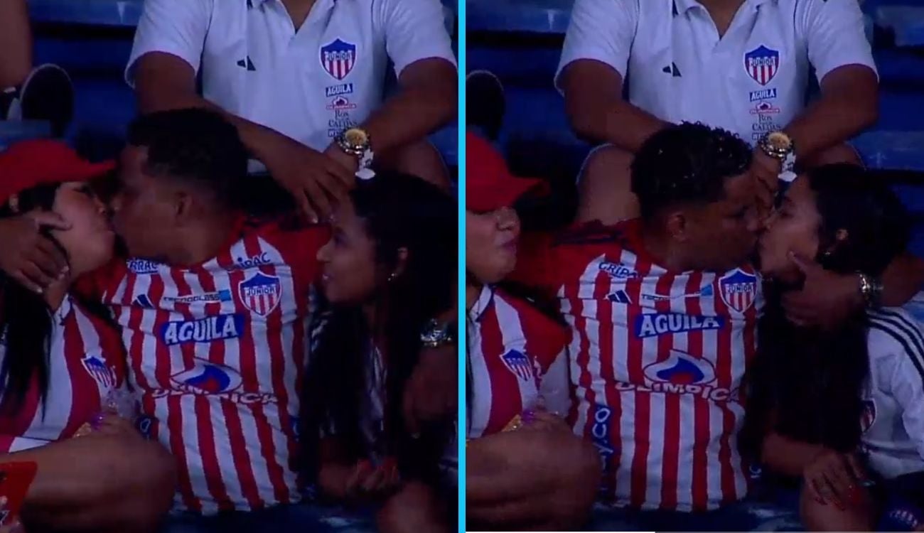 Hincha del Junior se robó el show en la ‘kiss cam’ del Metropolitano