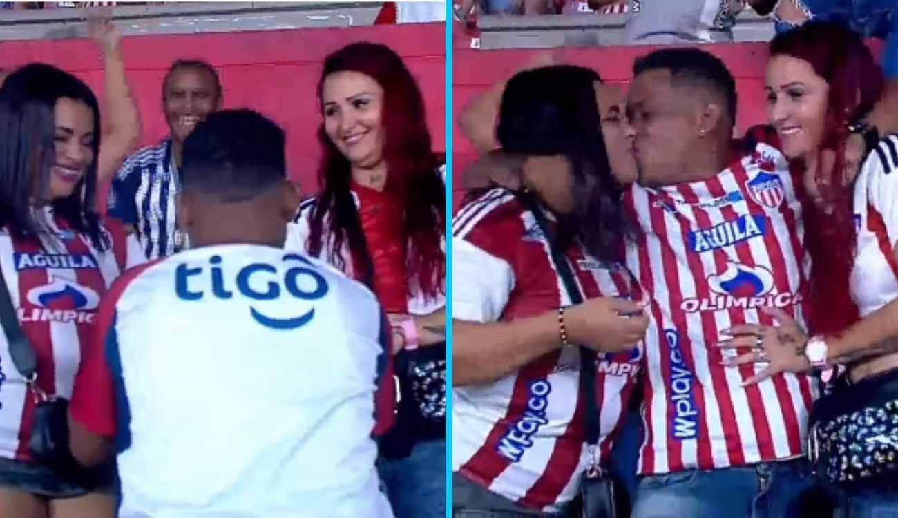 El hincha se arrodilló frente a sus dos novias y les pidió matrimonio durante el partido