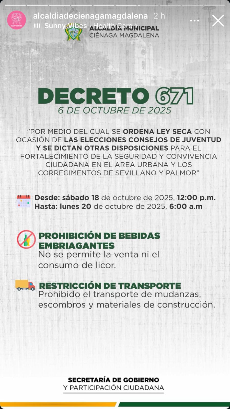 La medida regirá en Ciénaga (Magdalena)