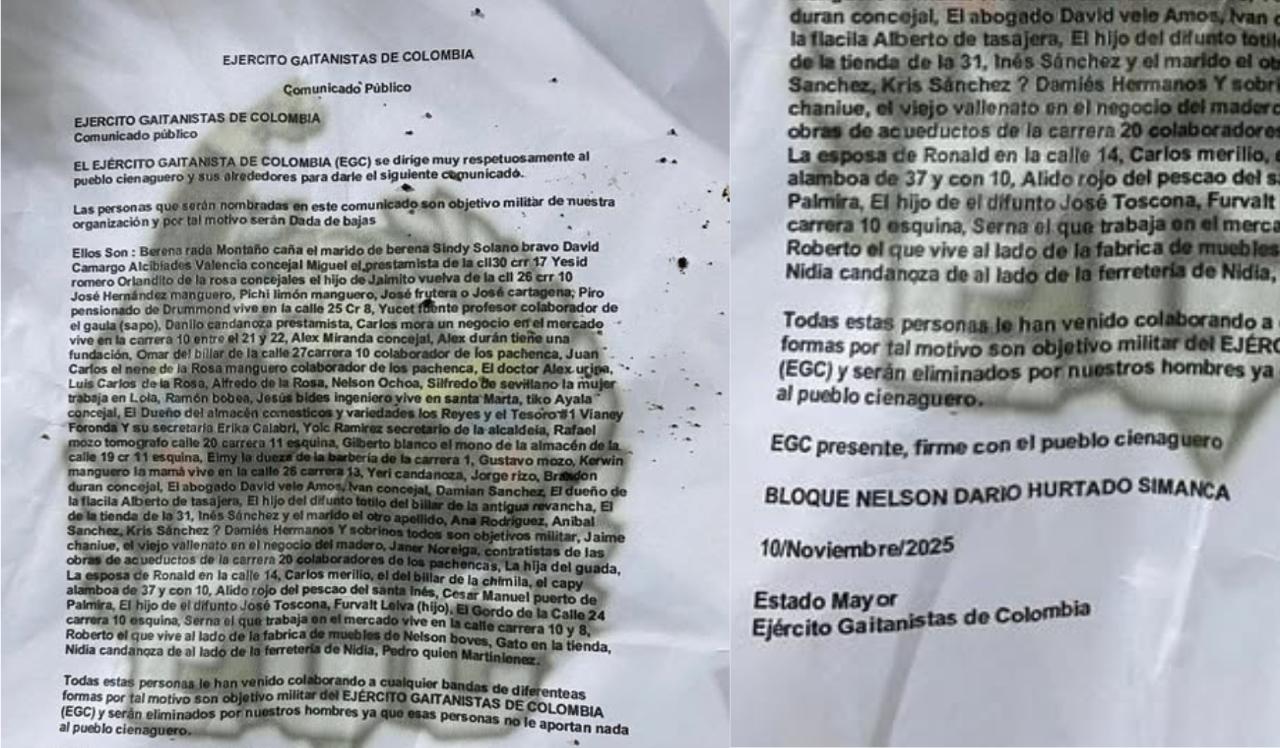 Concejales de Ciénaga sesionan bajo reserva tras amenazas por panfleto intimidante