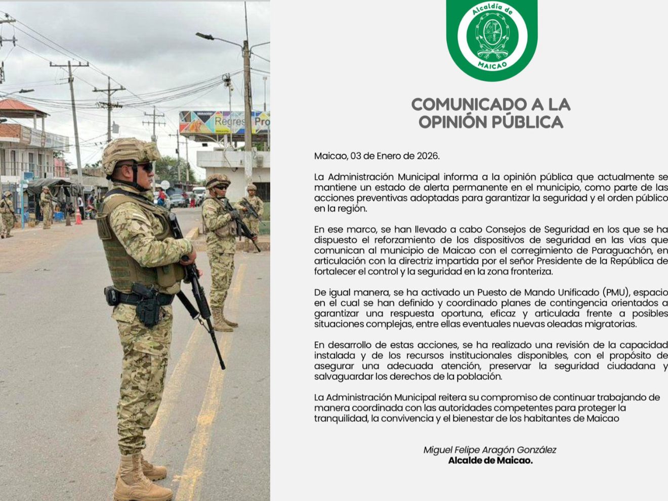 Frontera de Paraguachón se encuentra militarizada.