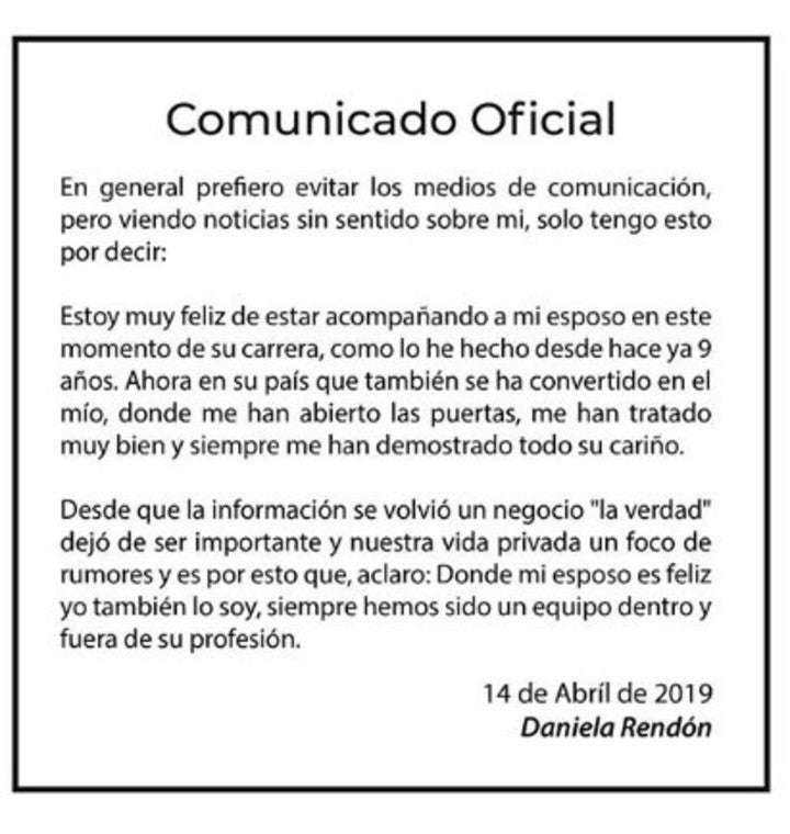 Comunicado Daniela Rendón