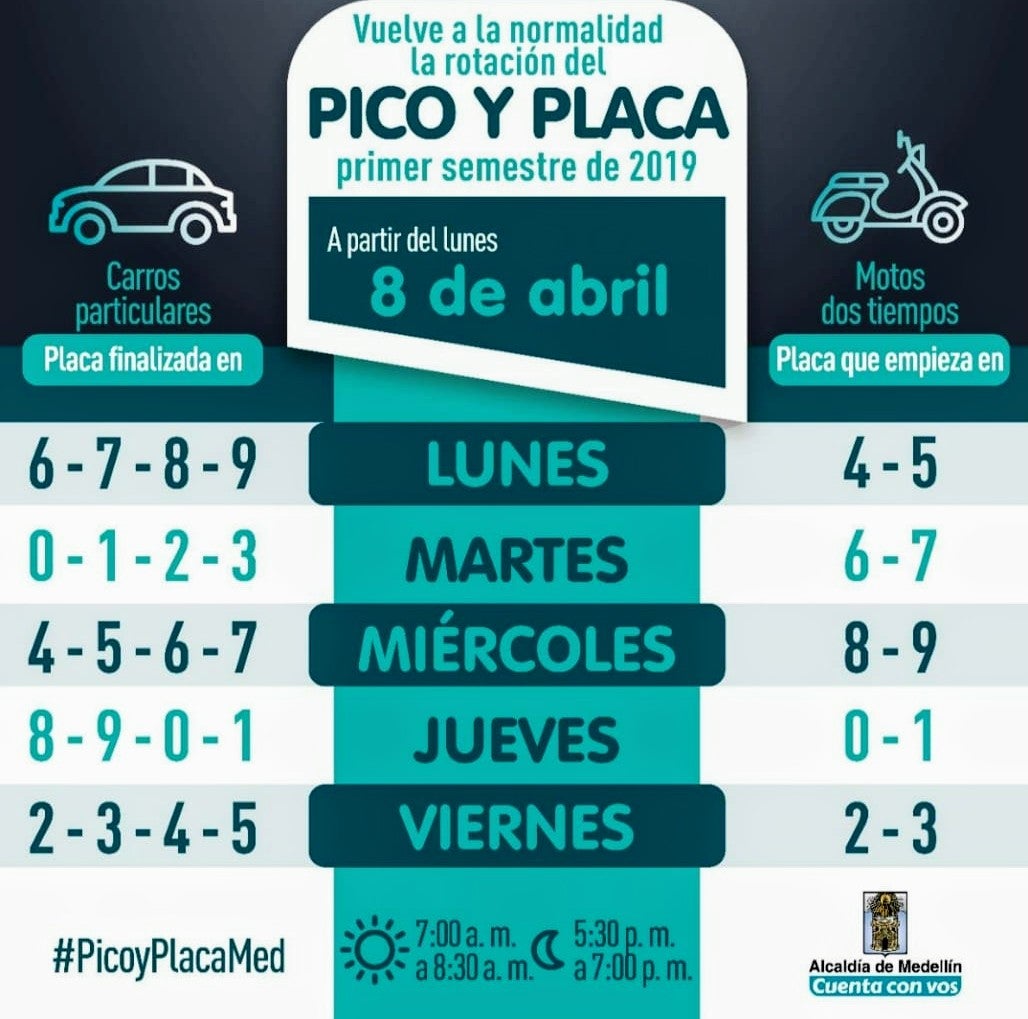 Este lunes regresa a la normalidad el pico y placa en Medellín