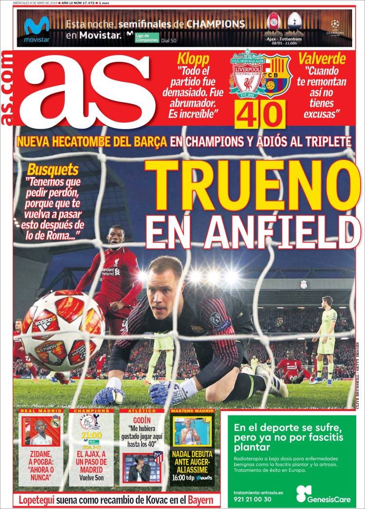 Portada diario AS, tras victoria del Liverpool
