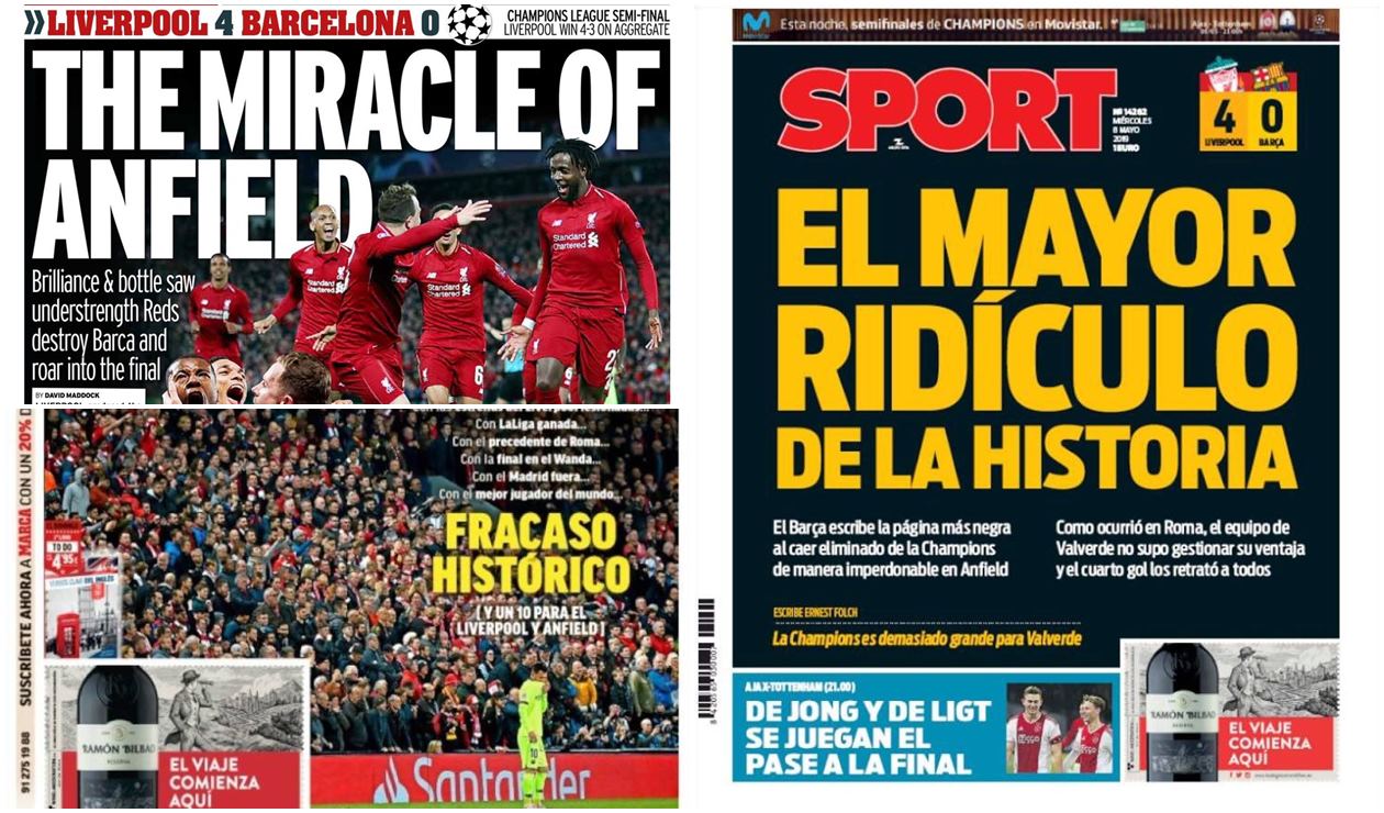 Portadas del mundo tras victoria del Liverpool sobre el Barcelona