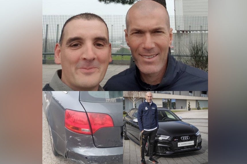 Zinedine Zidane chocó el carro de un hombre y le pagó con una selfie