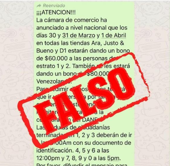 Se hizo viral un mensaje que aseguraba que entregarían bonos de 60 mil pesos en tiendas y supermercados