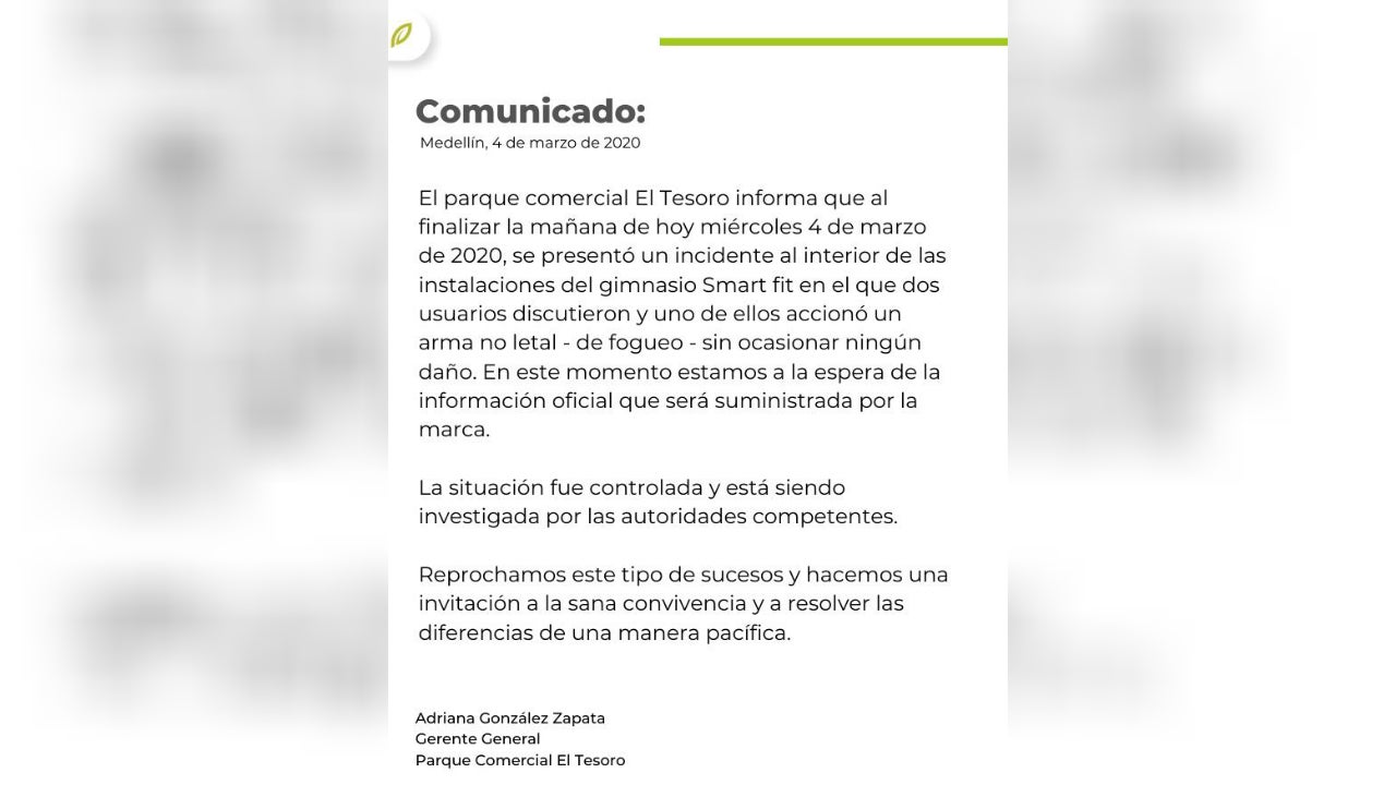 Comunicado del Centro comercial El Tesoro