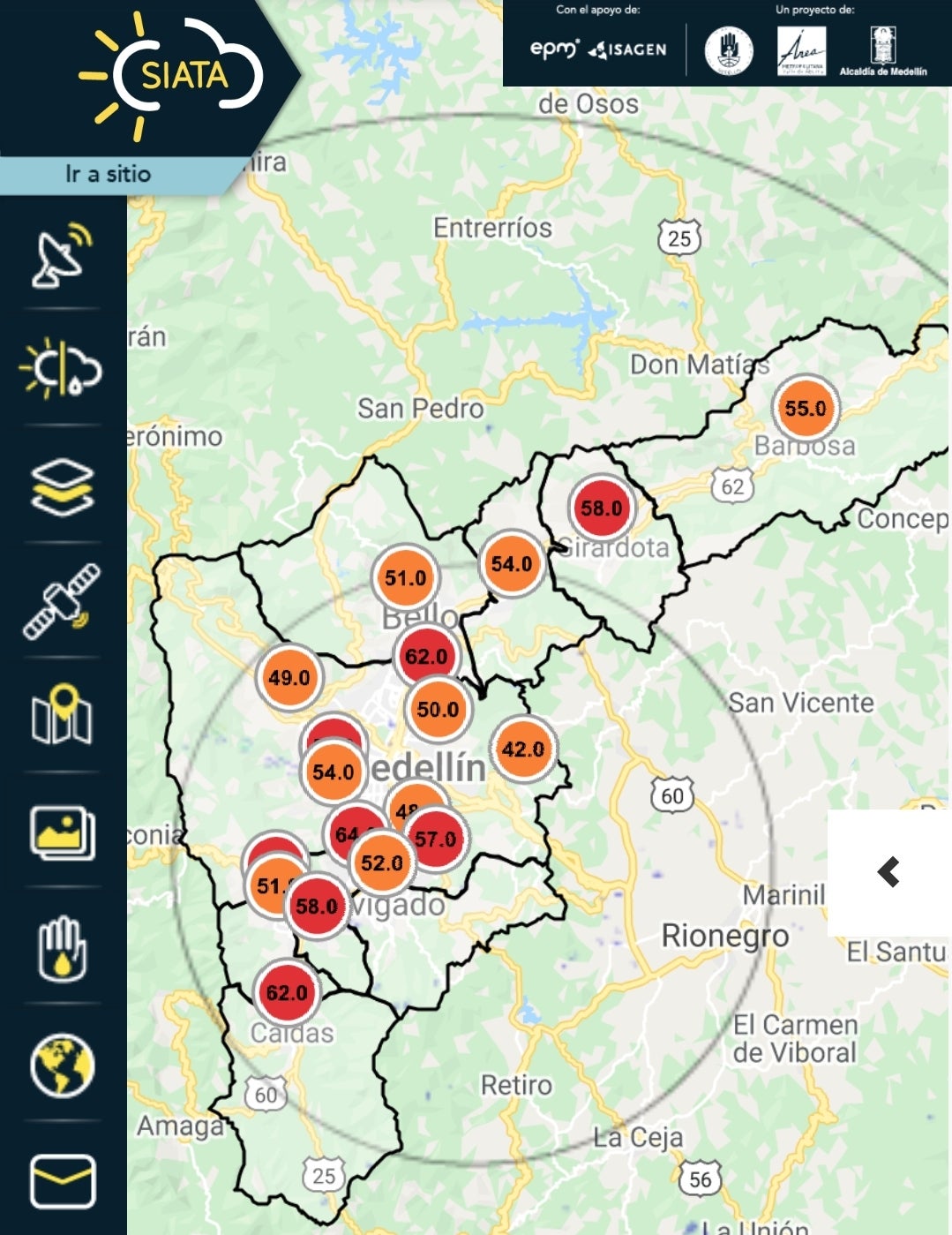 Ocho estaciones de monitoreo de la calidad del aire en Medellín están en nivel rojo