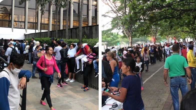 Venezolanos haciendo filas en el Centro Administrativo La Alpujarra