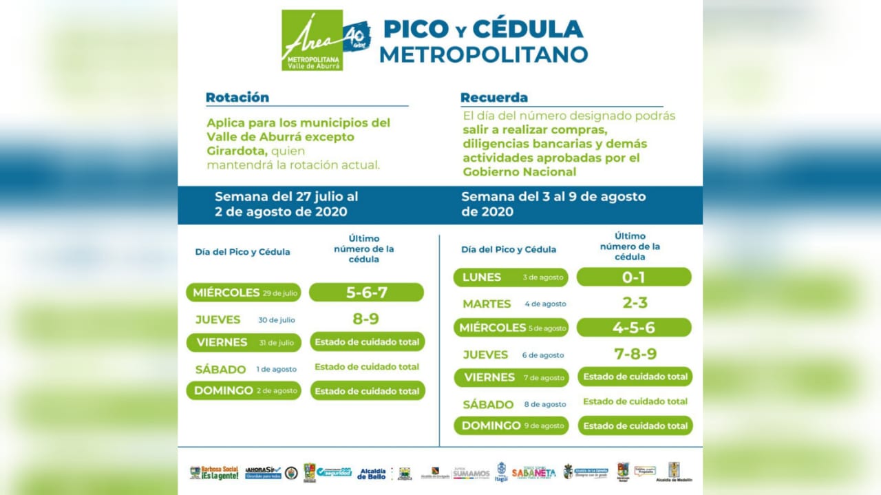 Esta medida no cumple para el municipio de Girardota, que mantendrá su rotación actual.