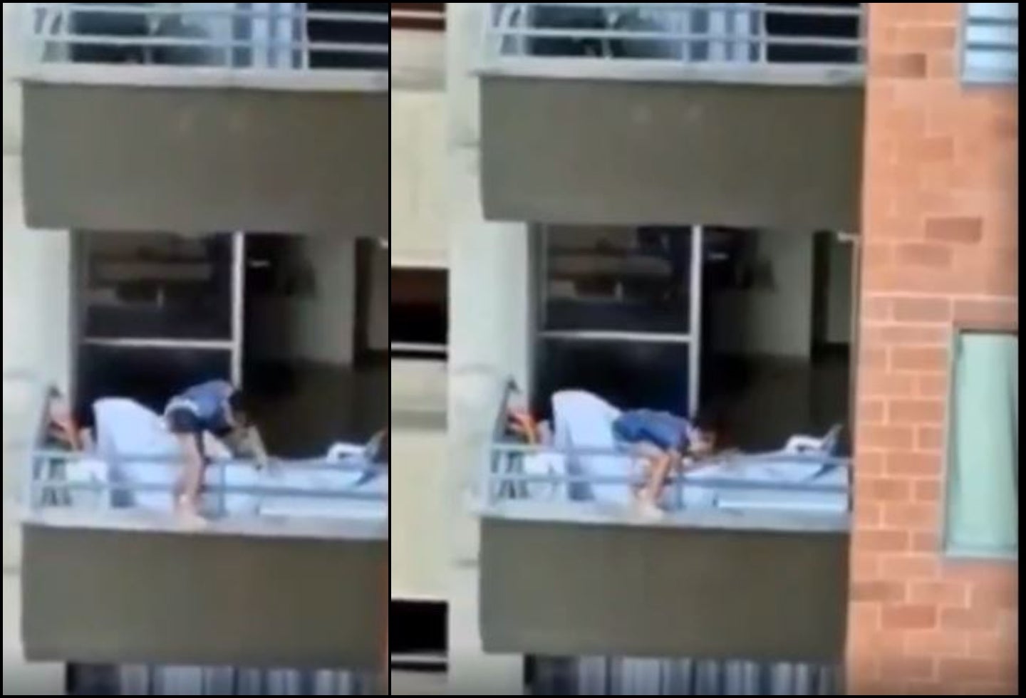 Niña peligrando al jugar en el balcón