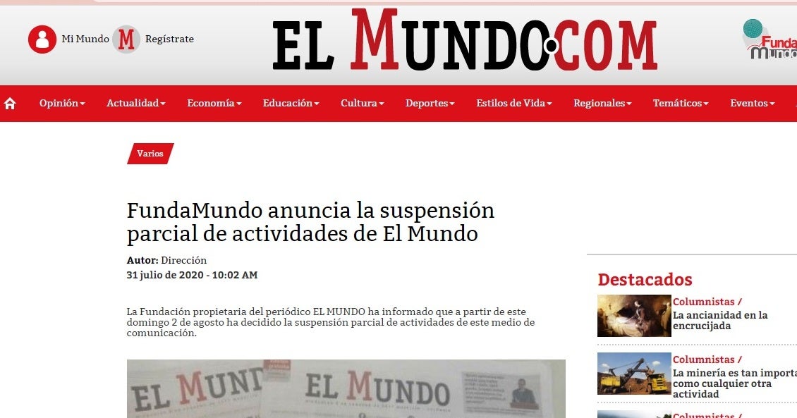 Periódico El Mundo de Medellín.