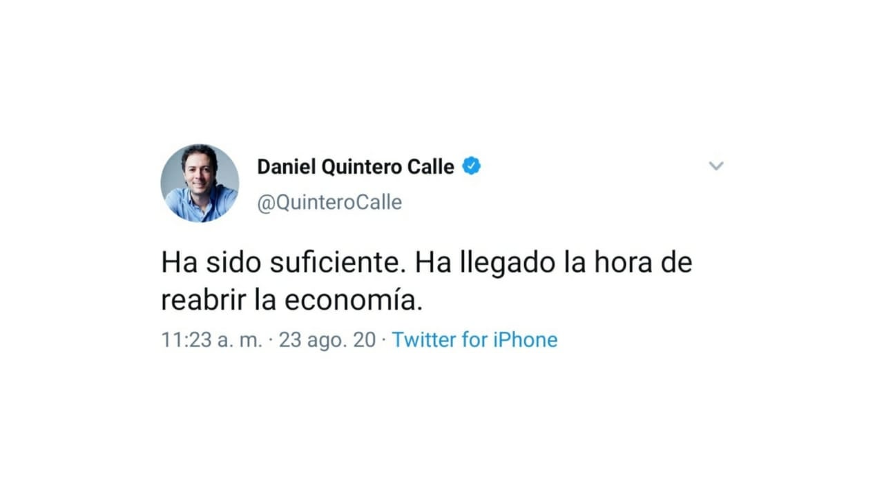 “Ha sido suficiente. Ha llegado la hora de reabrir la economía”: Alcalde de Medellín