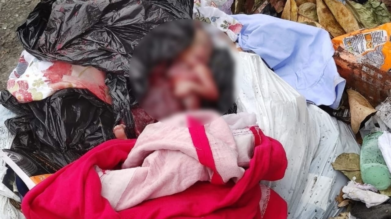 Los restos estaban sobre bolsas de basuras.