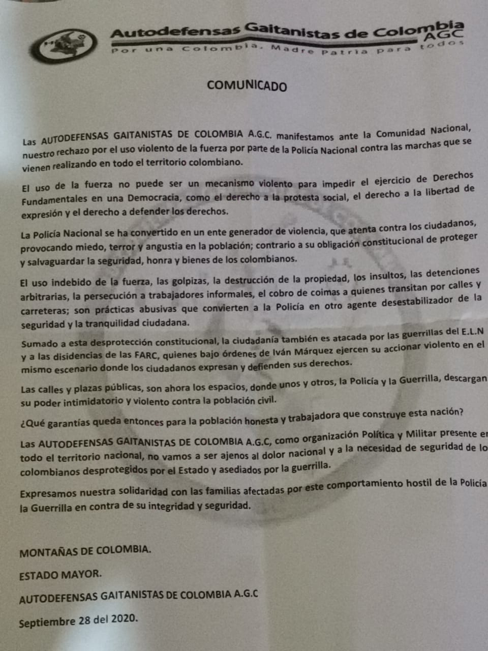 En Medellín también aparecen panfletos de las Autodefensas Gaitanistas