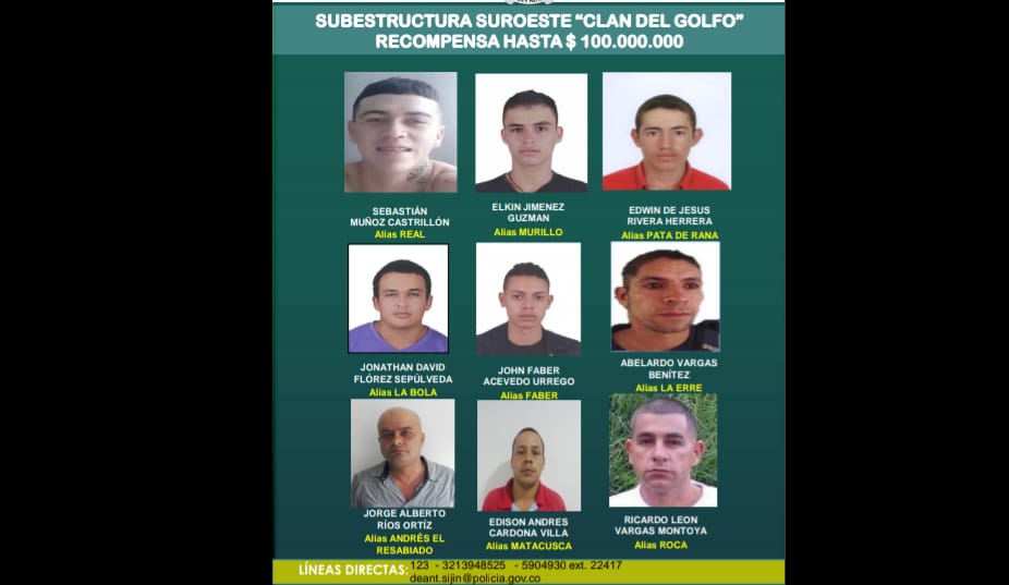 Imágenes de lideres del Clan del Golfo responsables de las muertes en el Suroeste antioqueño