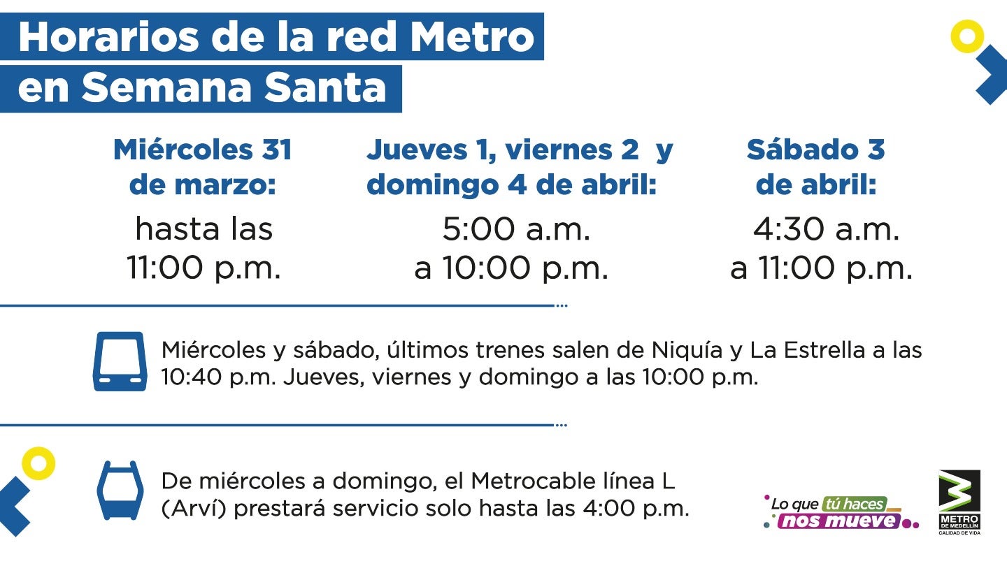 Metro de Medellín, horarios de Semana Santa