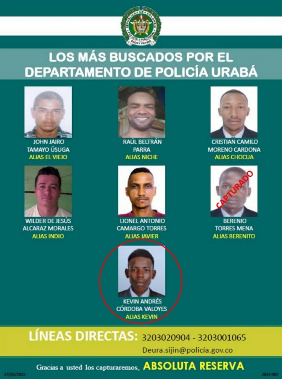 Cartel de los más buscados en el Urabá antioqueño