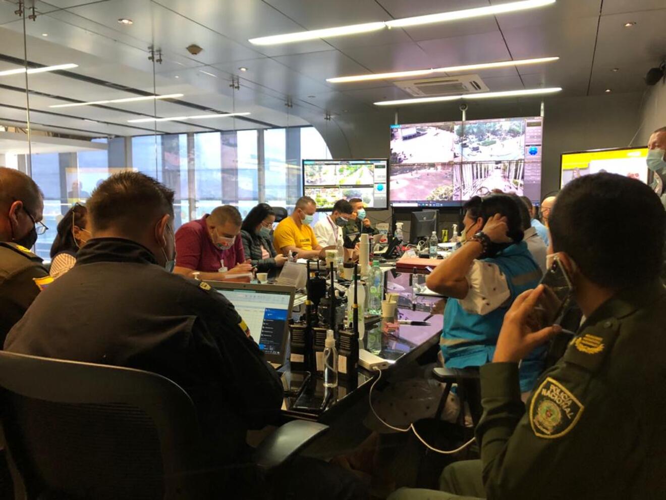 Puesto de Mando Unificado (PMU) instalado en Medellín para monitorear las marchas.