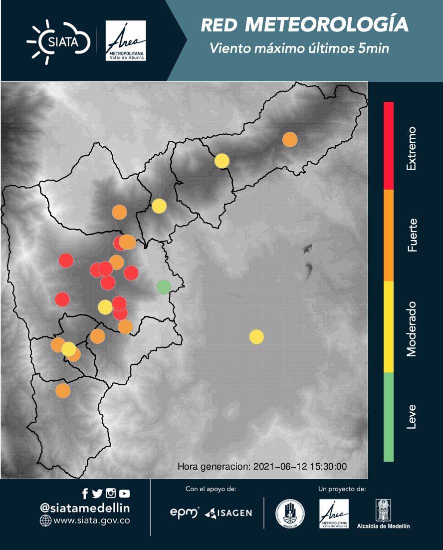 Los puntos rojos muestran las mayores intensidades de lluvias.