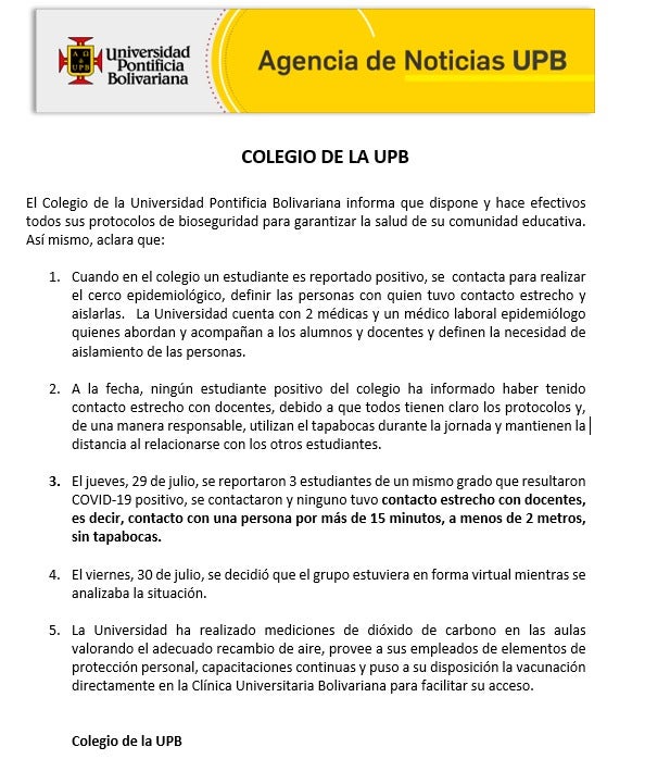Comunicado UPB.