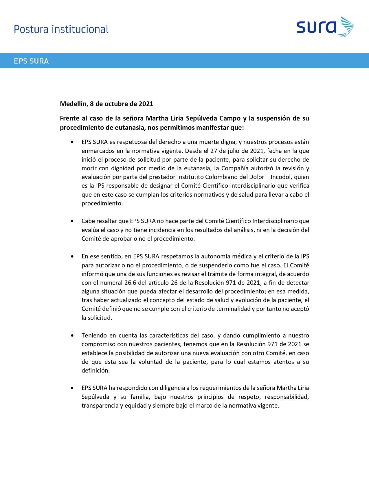 Comunicado EPS Sura.