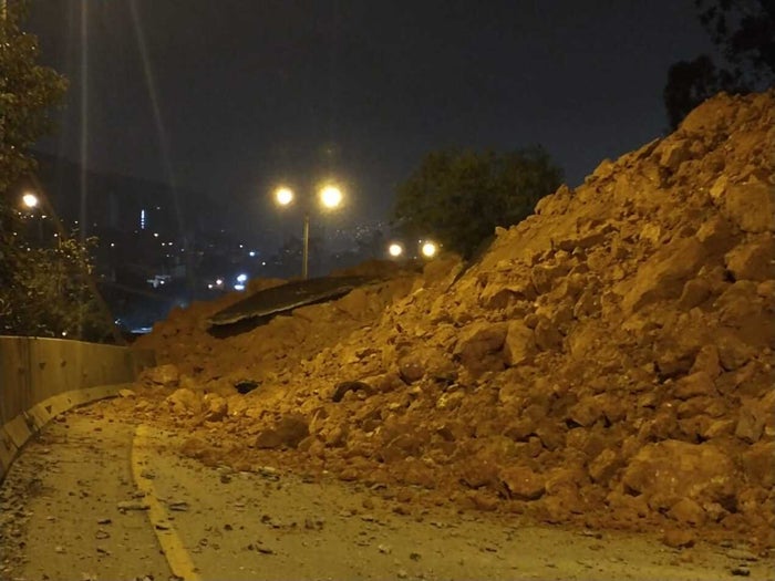 Lugar del derrumbe en la Troncal a la Costa Caribe.