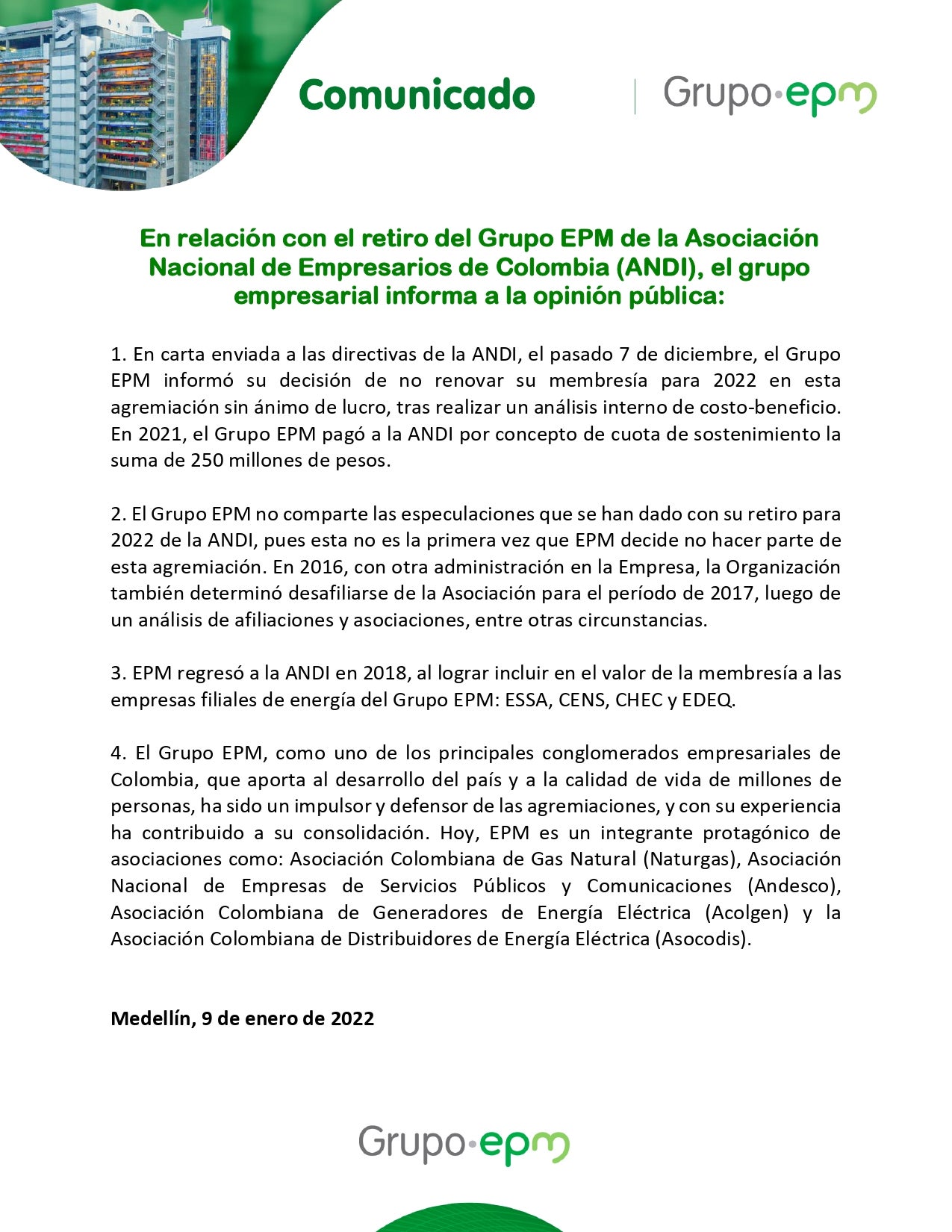 Comunicado de EPM.