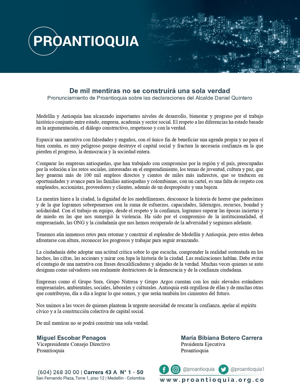 Comunicado Proantioquia.