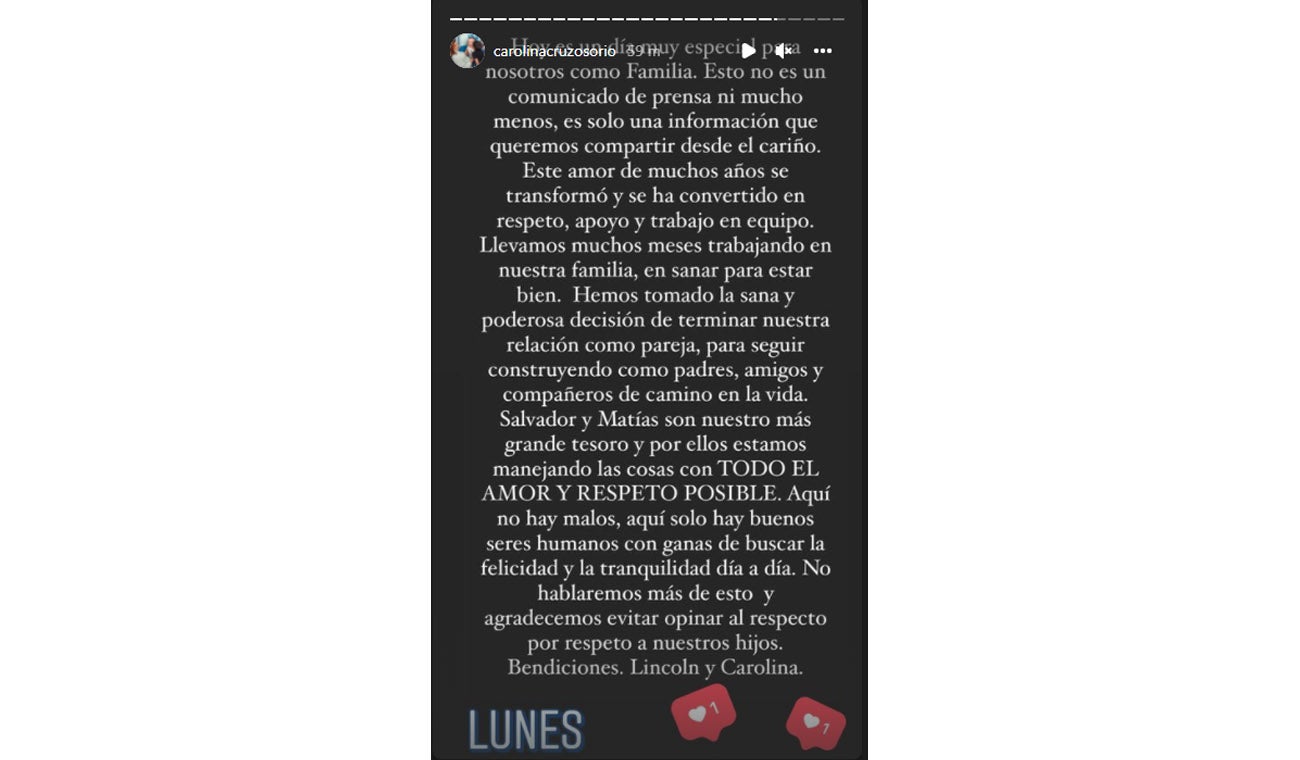 Carolina Cruz noticia separación