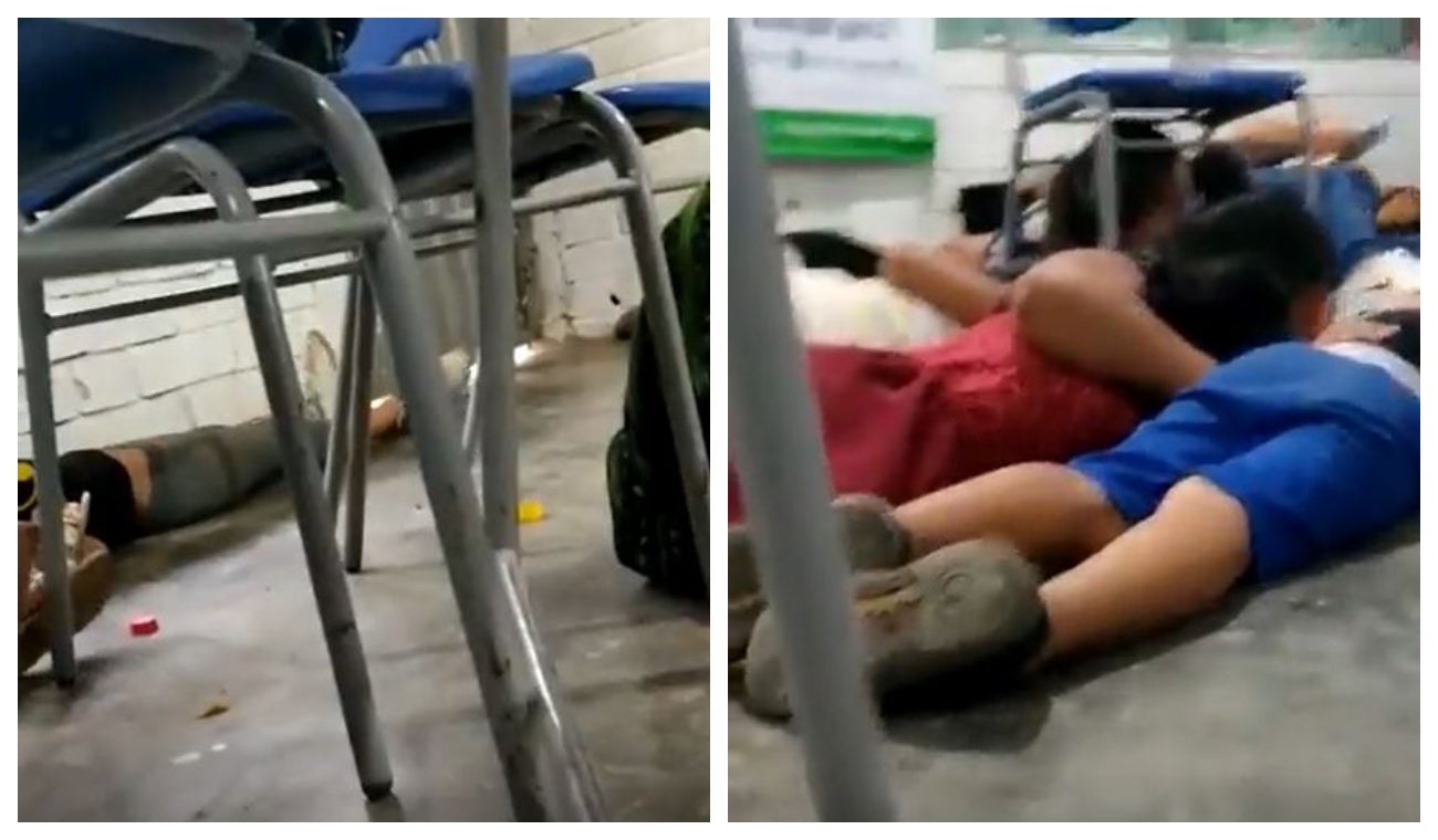 La docente y los estudiantes se refugiaron en un salón de un colegio.