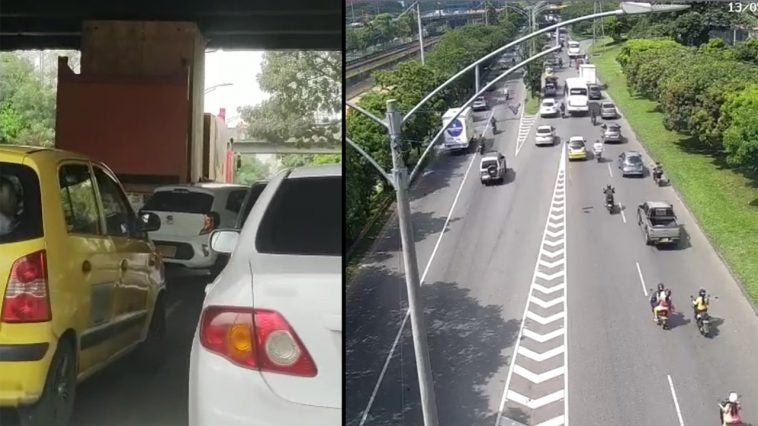 Un camión se quedó atascado en un puente en El Poblado
