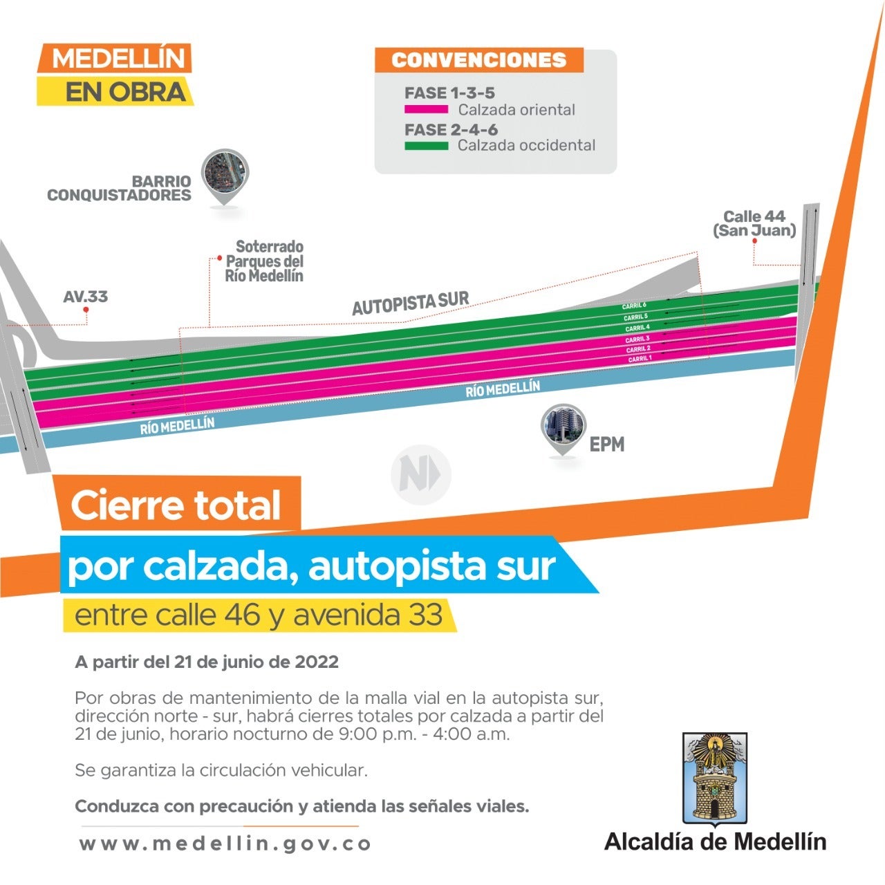 Por obras y grabación de una película, esta semana habrá cierres viales en Medellín