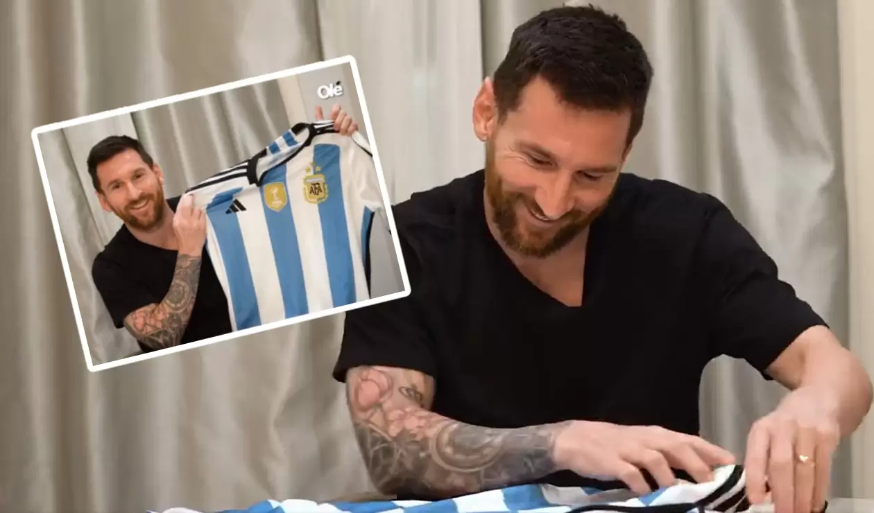 Reacción de Messi al ver la camiseta de Argentina con tres estrellas