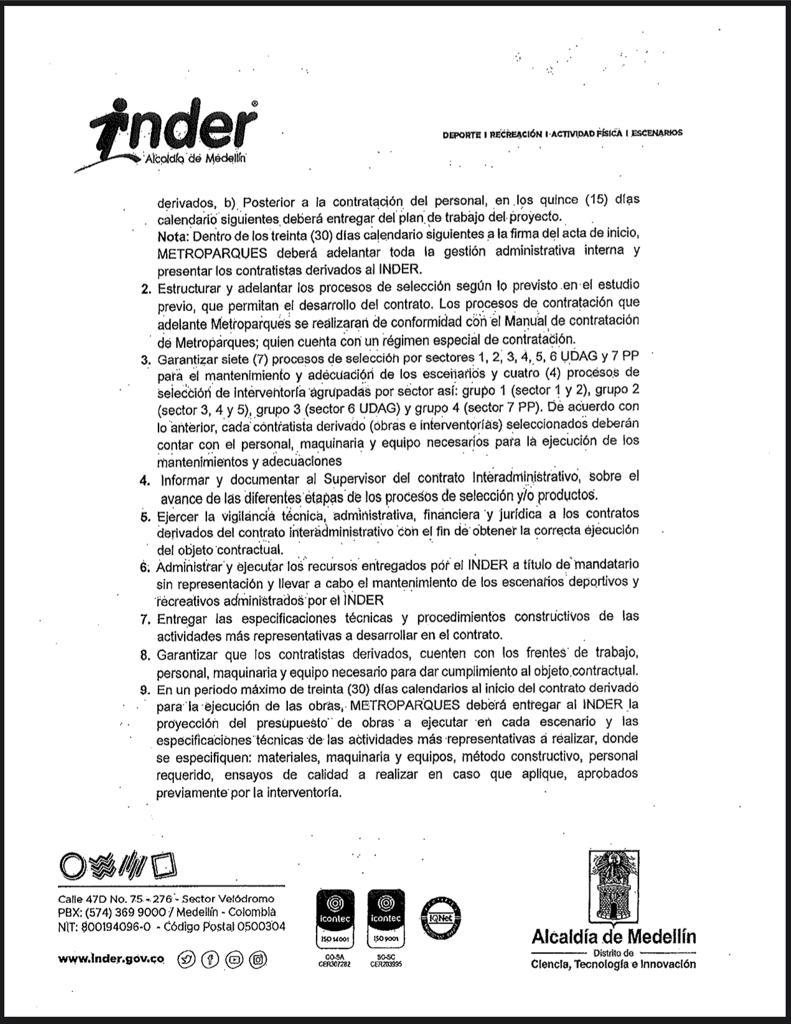 Contrato Inder/Metroparques para mantenimiento de escenarios deportivos y recreativos