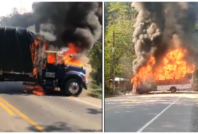 Vehículos quemados en el Bajo Cauca antioqueño