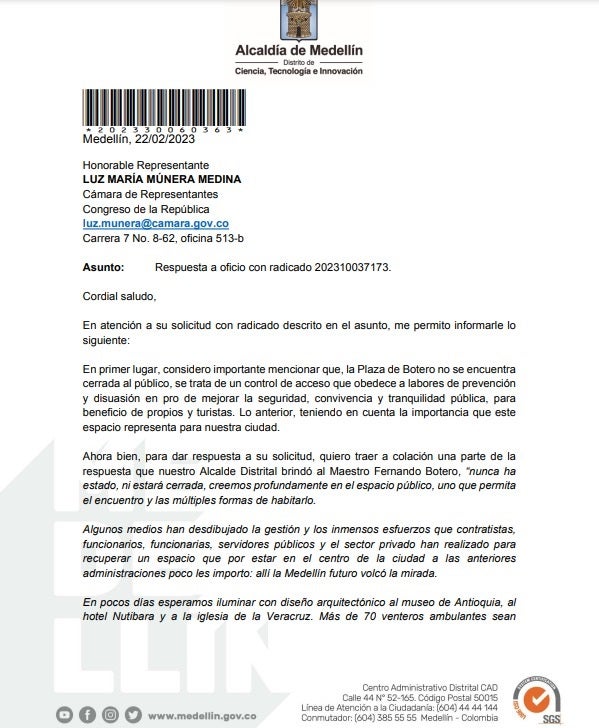 Respuesta del alcalde Daniel Quintero