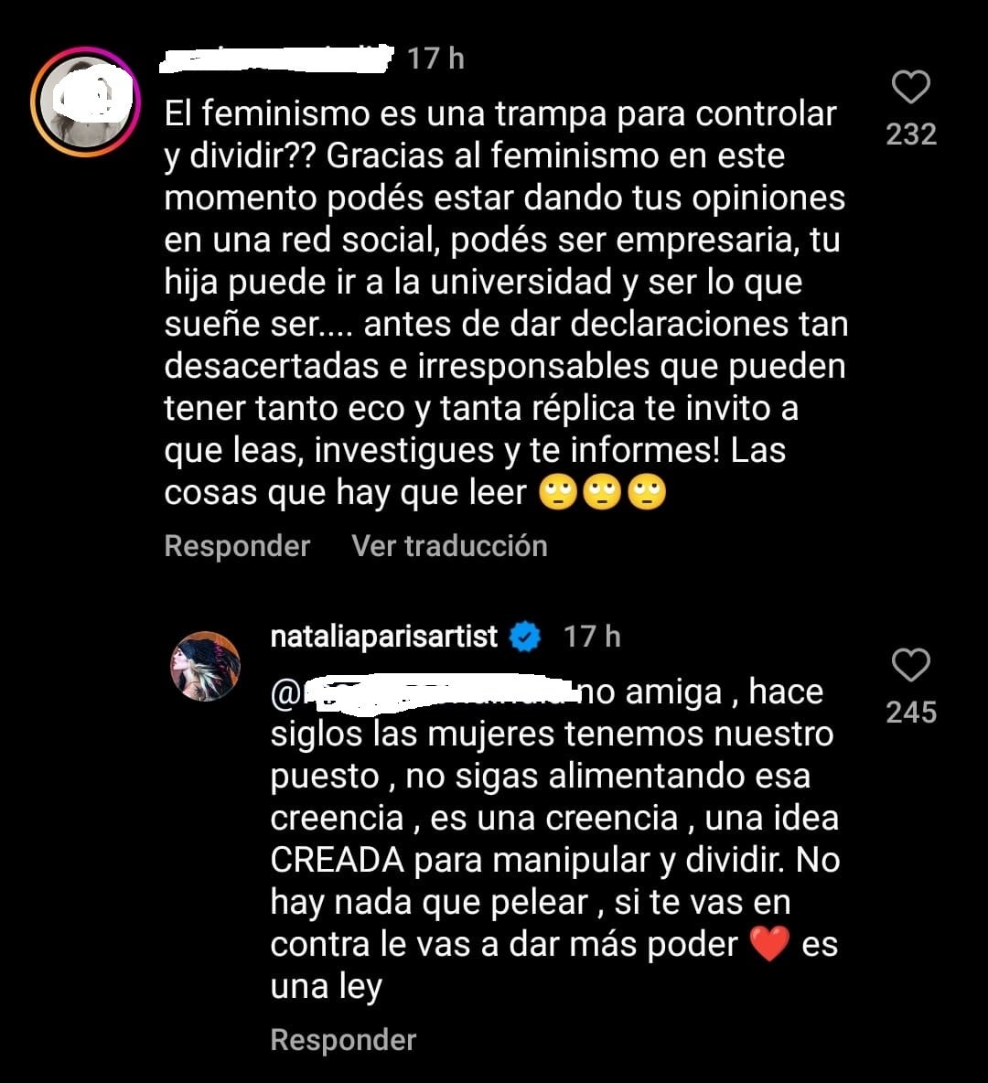 Respuesta de Natalia París