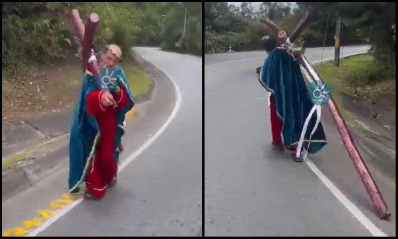 Sujeto camina 75 kilómetros con cruz en la espalda para pagar penitencia en Antioquia