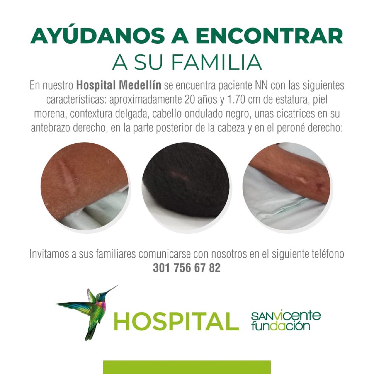 Buscan a familiares de paciente que se encuentra en el Hospital San Vicente Fundación de Medellín