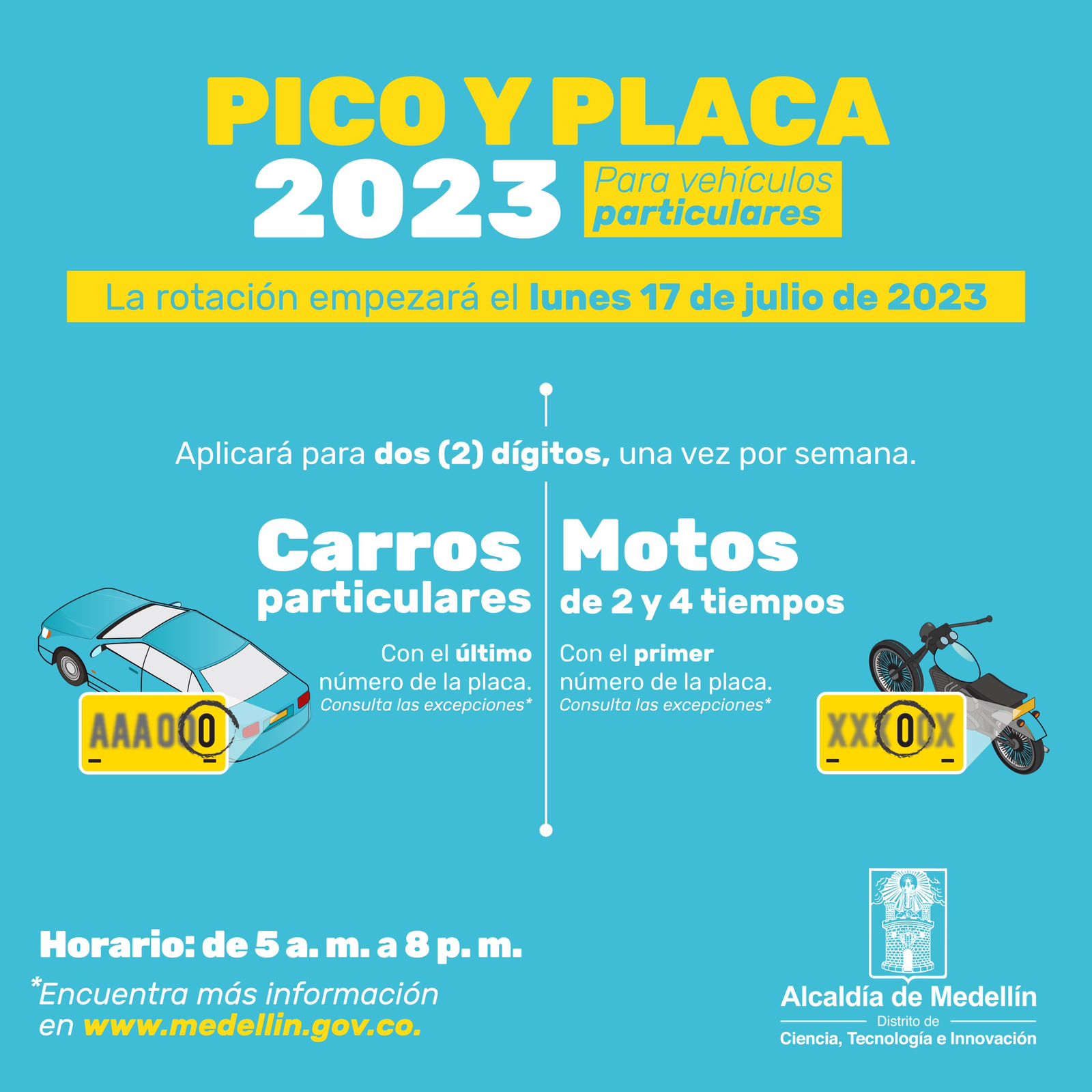 Así será la rotación del pico y placa en Medellín para el segundo semestre 2023