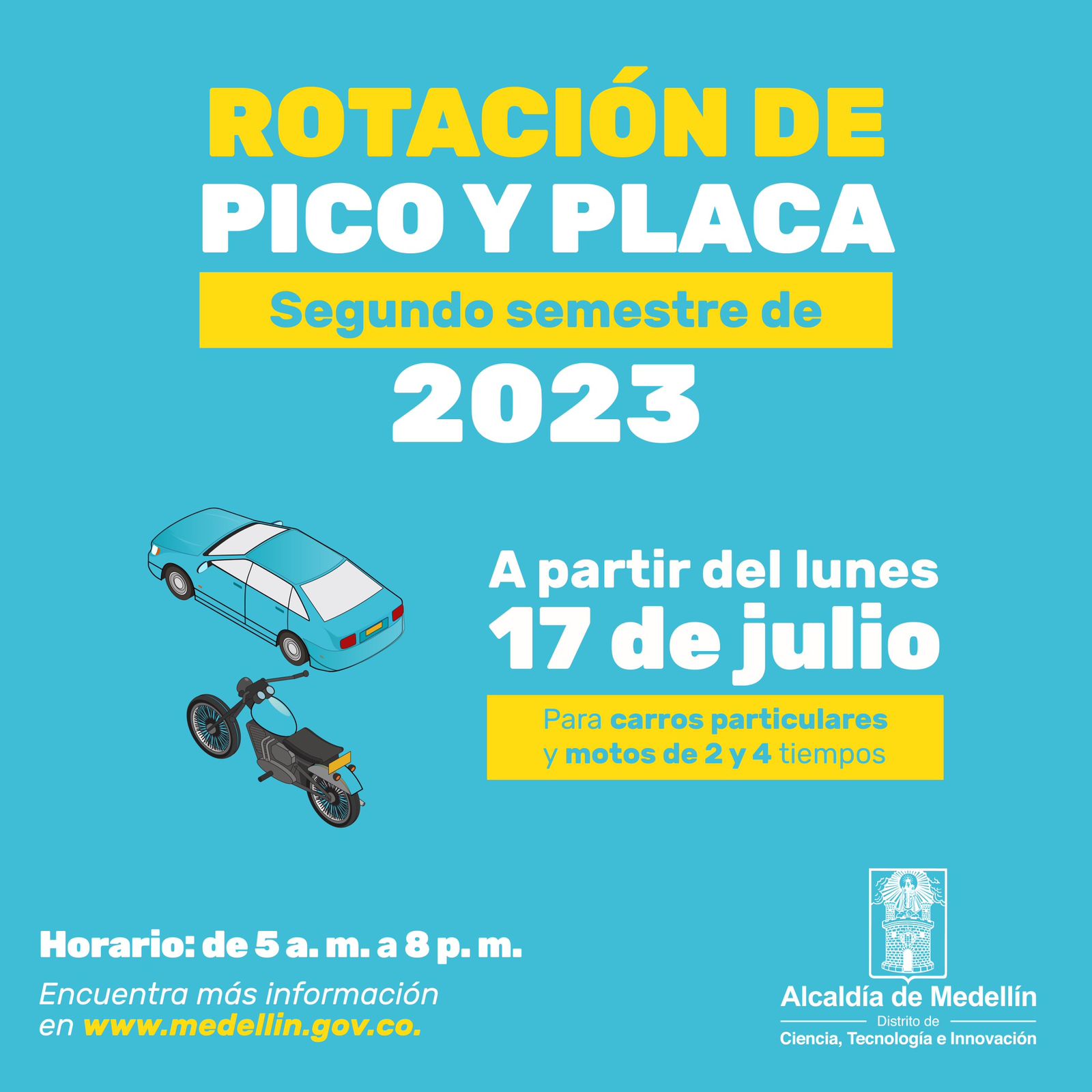 Así será la rotación del pico y placa en Medellín para el segundo semestre 2023