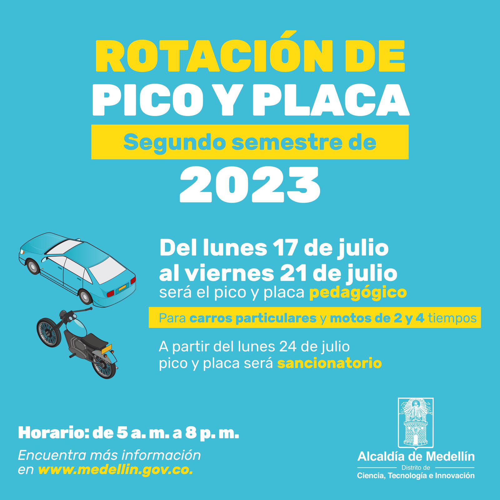 Así será la rotación del pico y placa en Medellín para el segundo semestre 2023