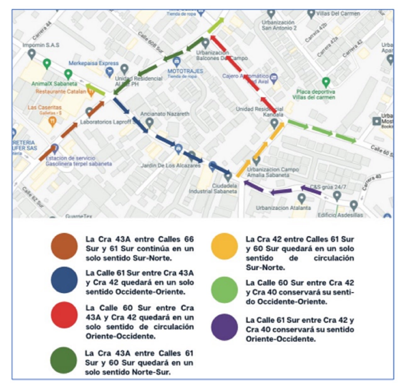 Cambios viales en Sabaneta