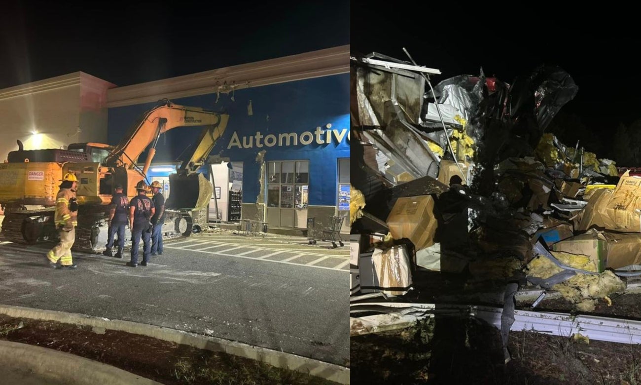 [Video] Hombre robó una excavadora y destrozó famoso supermercado