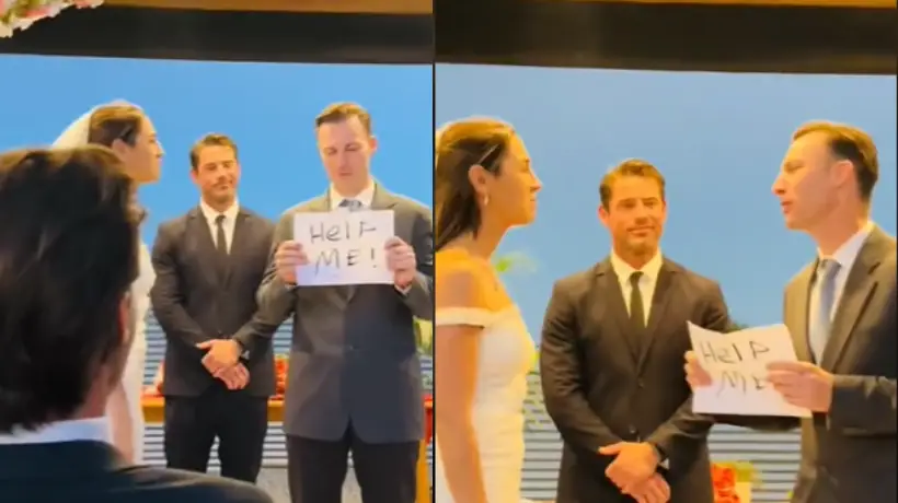 Novio hizo broma pesada a su prometida en plena boda: "Ayúdenme"
